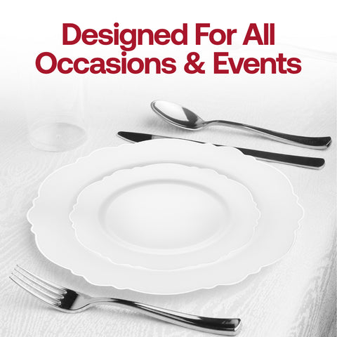 White with Silver Rim Round Blossom Disposable Plastic Appetizer/Salad Plates (7.5