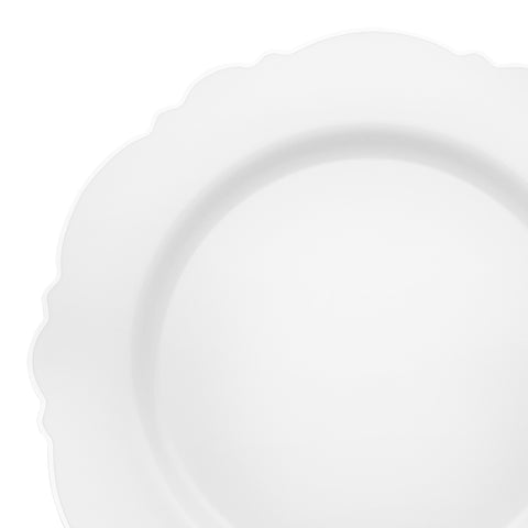 White with Silver Rim Round Blossom Disposable Plastic Appetizer/Salad Plates (7.5