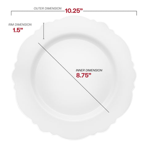 White with Silver Rim Round Blossom Plastic Dinner Plates (10.25