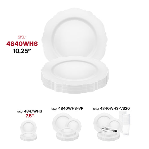 White with Silver Rim Round Blossom Plastic Dinner Plates (10.25