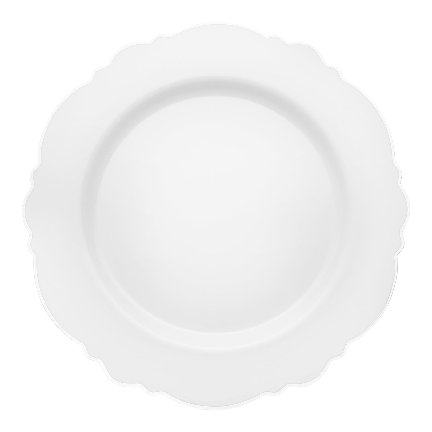White with Silver Rim Round Blossom Plastic Dinner Plates (10.25") | The Kaya Collection