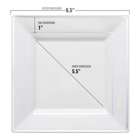 White with Silver Square Edge Rim Plastic Appetizer/Salad Plates (6.5