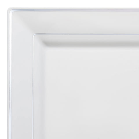 White with Silver Square Edge Rim Plastic Appetizer/Salad Plates (6.5
