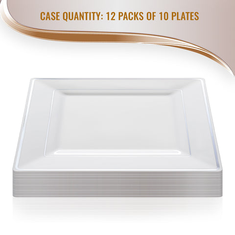 White with Silver Square Edge Rim Plastic Appetizer/Salad Plates (6.5
