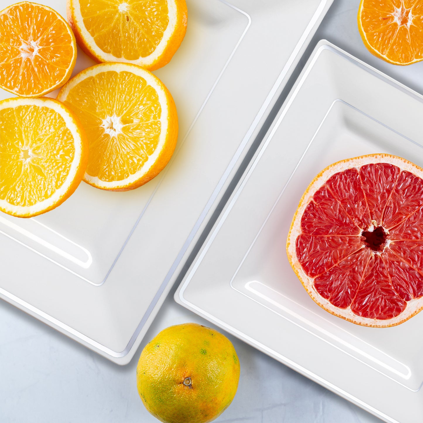 White with Silver Square Edge Rim Disposable Plastic Dinner Plates (9.5")