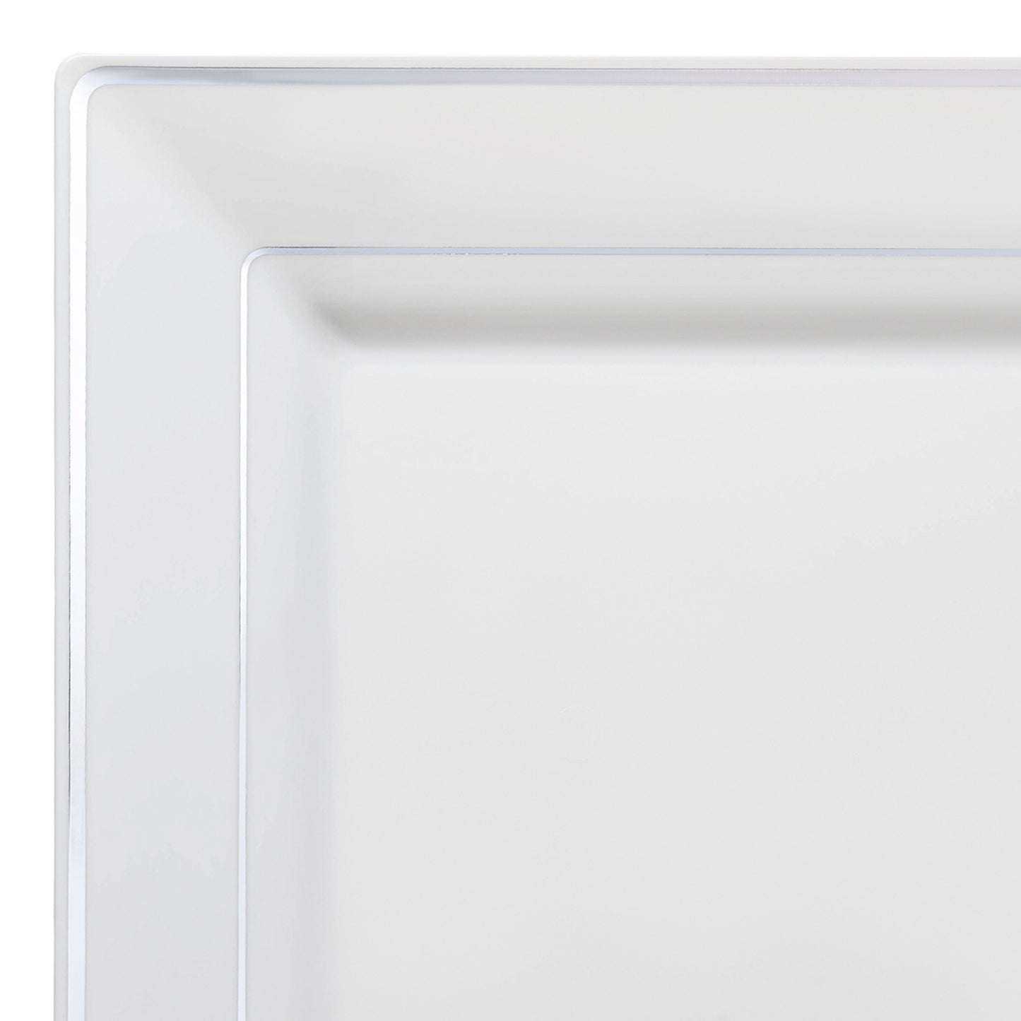White with Silver Square Edge Rim Disposable Plastic Dinner Plates (9.5")