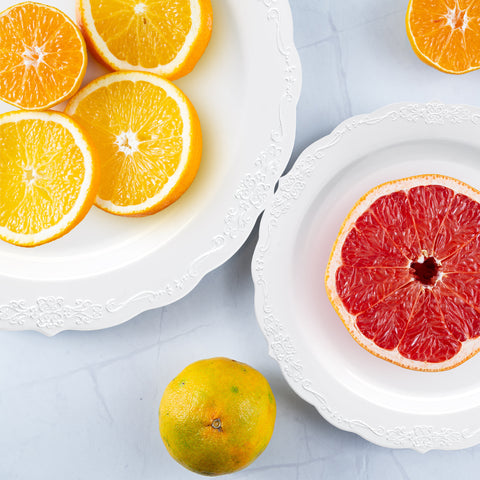 White with Silver Vintage Rim Round Disposable Plastic Salad Plates (7.5