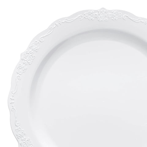 White with Silver Vintage Rim Round Disposable Plastic Appetizer/Salad Plates (7.5