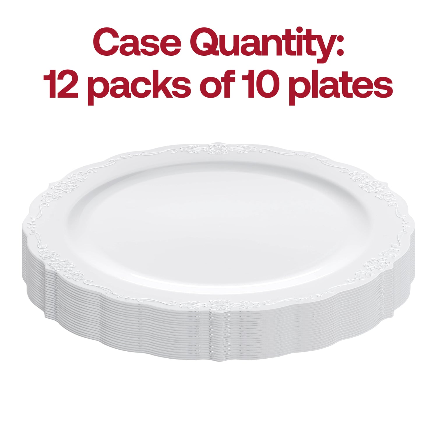 White with Silver Vintage Rim Round Disposable Plastic Appetizer/Salad Plates (7.5") Quantity | The Kaya Collection