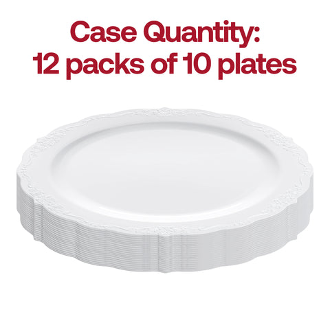 White with Silver Vintage Rim Round Disposable Plastic Appetizer/Salad Plates (7.5
