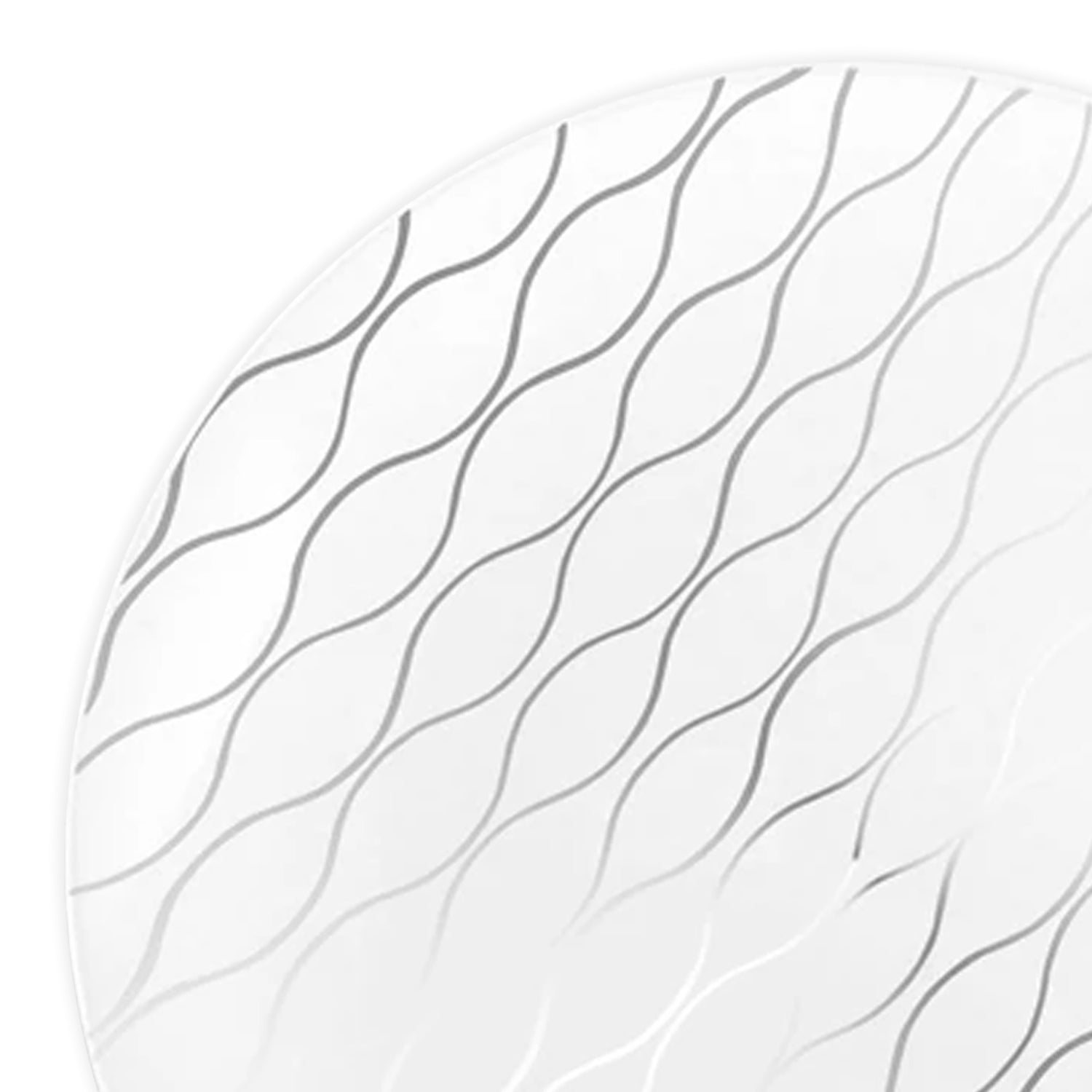 White with Silver Waves Round Disposable Plastic Dinner Plates | The Kaya Collection