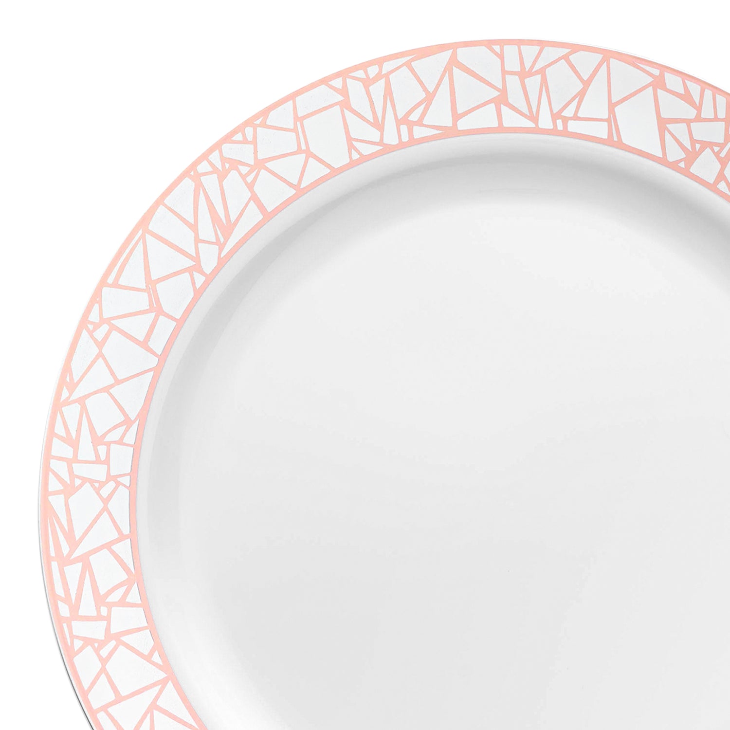 White with Silver and Rose Gold Mosaic Rim Round Disposable Plastic Dinner Plates (10.25") | The Kaya Collection