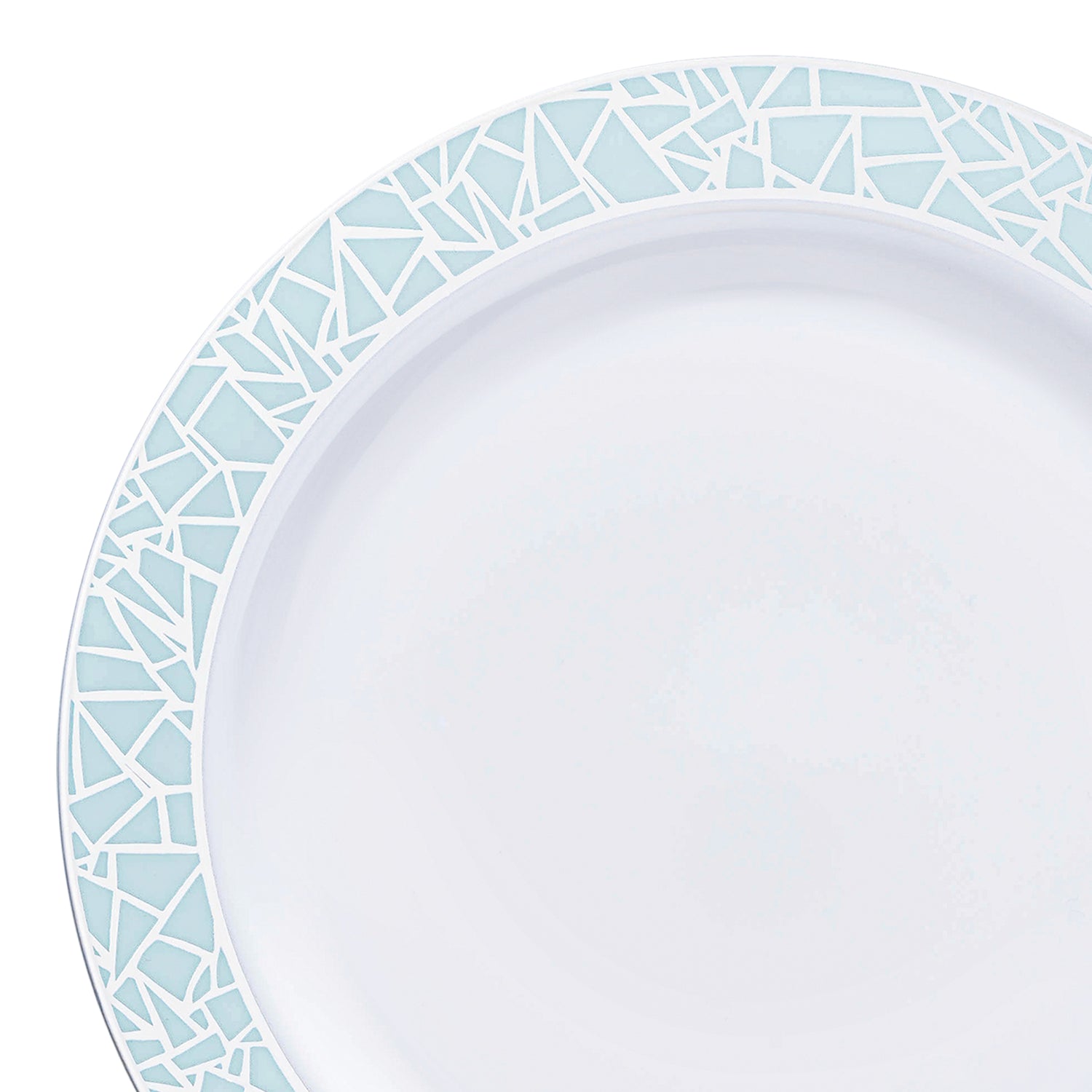 White with Turquoise Blue and Silver Mosaic Rim Round Plastic Appetizer/Salad Plates (7.5") | The Kaya Collection