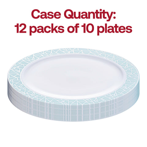 White with Turquoise Blue and Silver Mosaic Rim Round Plastic Appetizer/Salad Plates (7.5