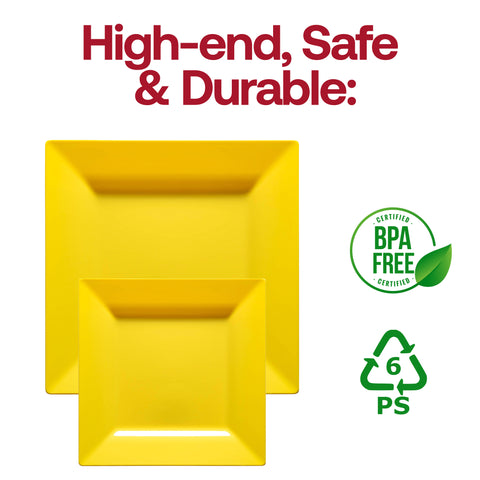 Yellow Square Disposable Plastic Dinner Plates (9.5
