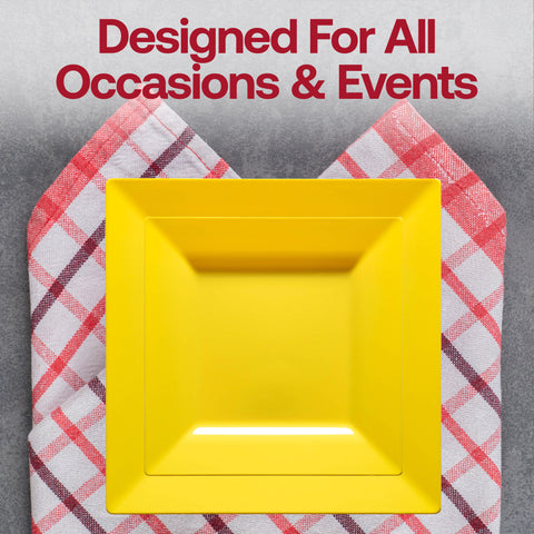 Yellow Square Disposable Plastic Dinner Plates (9.5