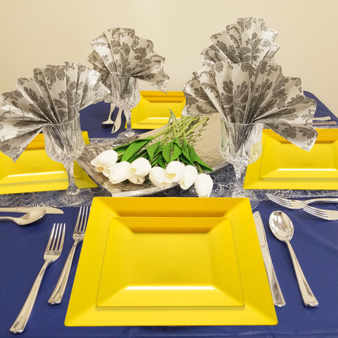Yellow Square Disposable Plastic Dinner Plates (9.5
