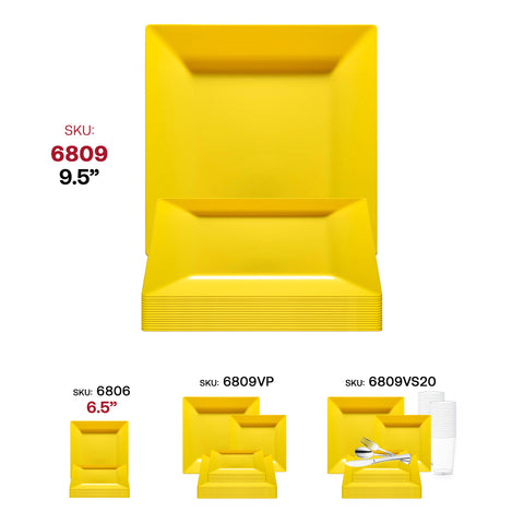 Yellow Square Disposable Plastic Dinner Plates (9.5
