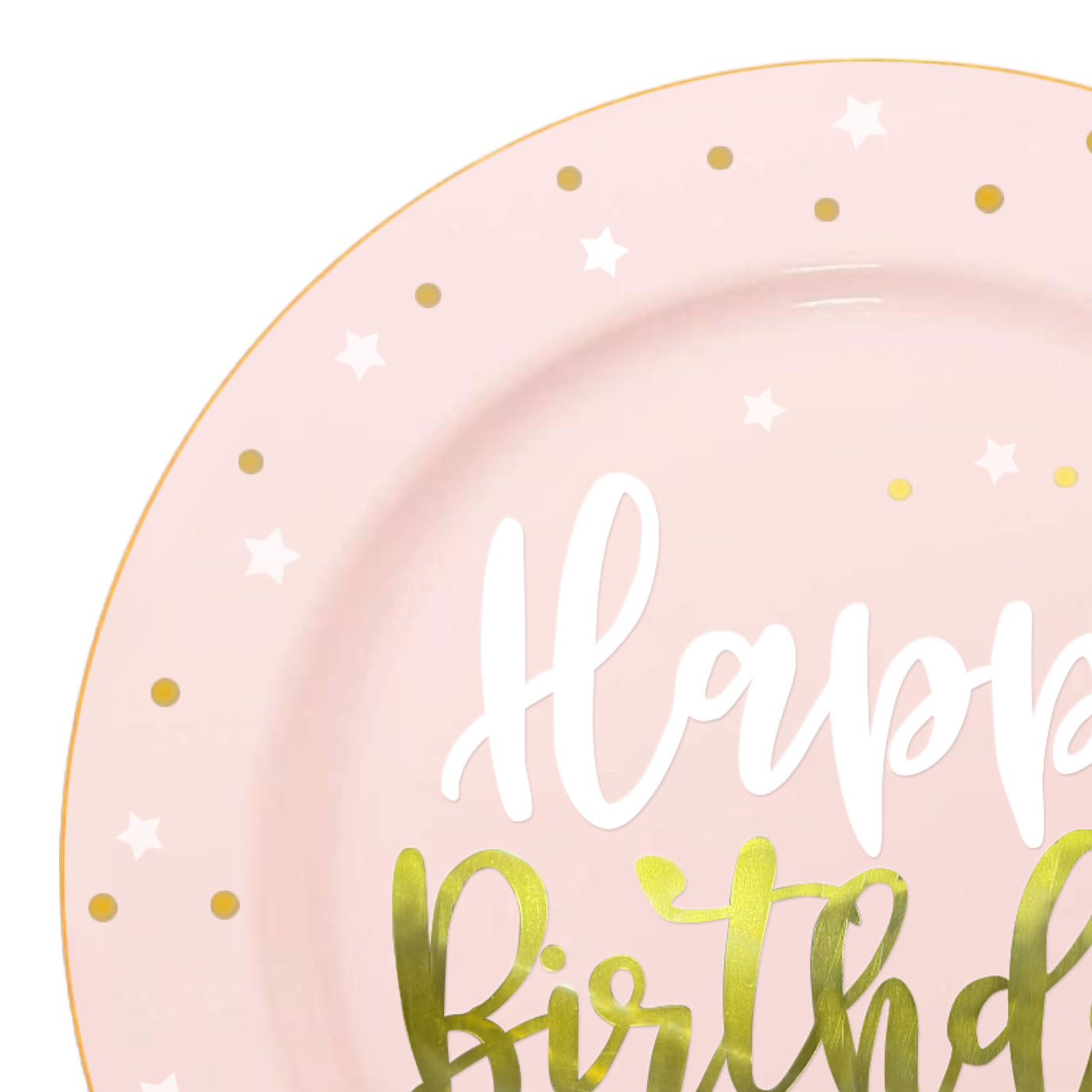 10.25" Pink with White and Gold Birthday Round Disposable Plastic Dinner Plates | Kaya Collection