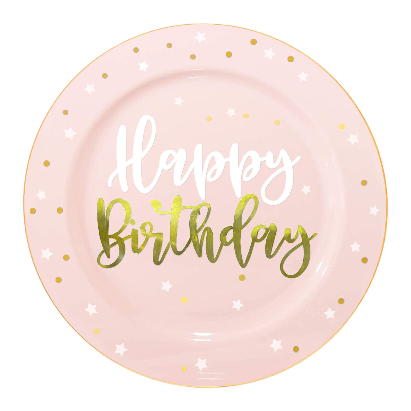 10.25" Pink with White and Gold Birthday Round Plastic Dinner Plates | Kaya Collection