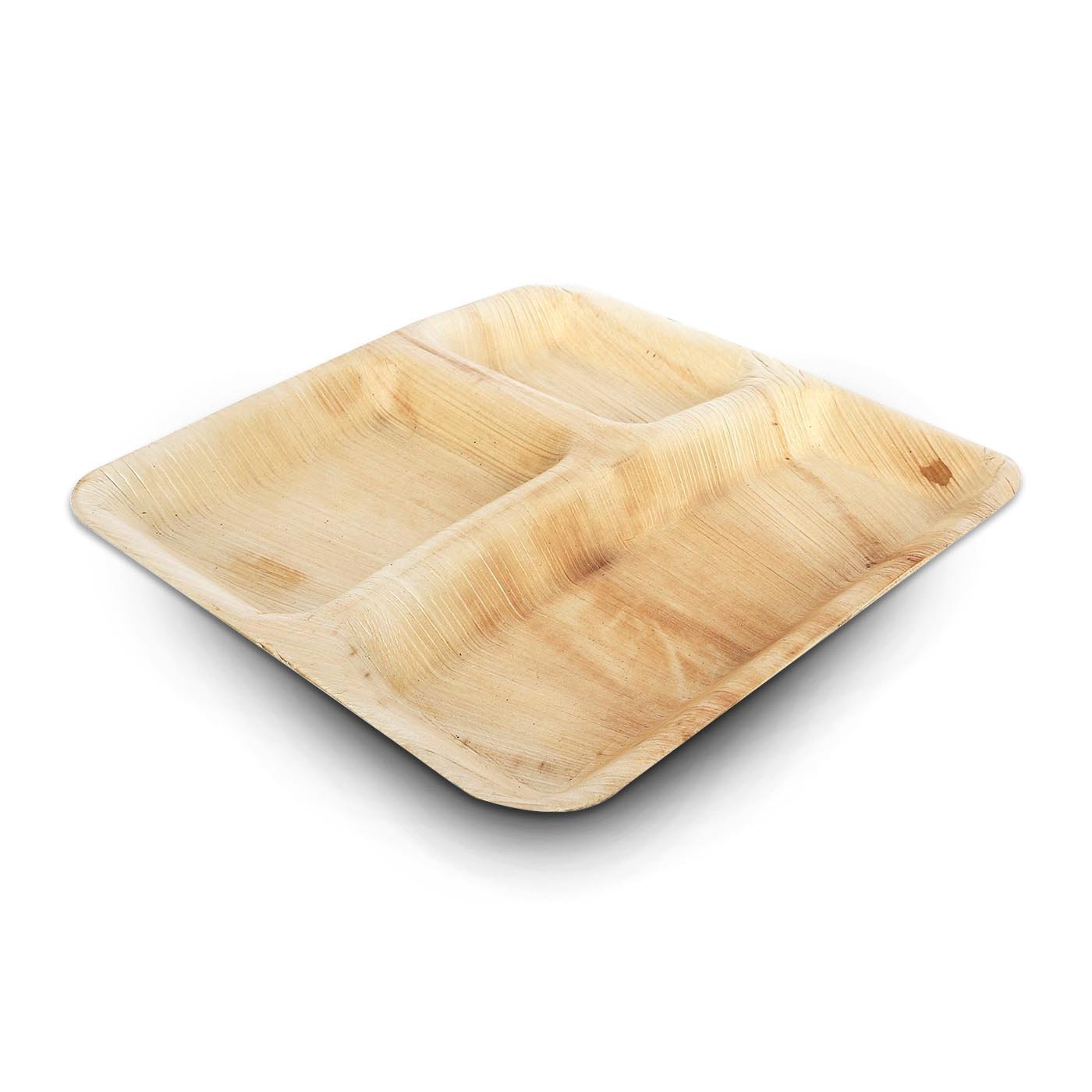 10" Square Palm Leaf 3-Partition Disposable Eco-Friendly Dinner Plates