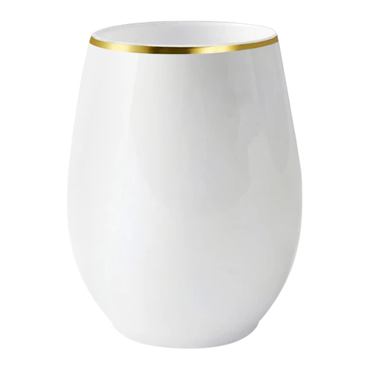 12 oz. White with Gold Elegant Stemless Plastic Wine Glasses | Kaya Collection